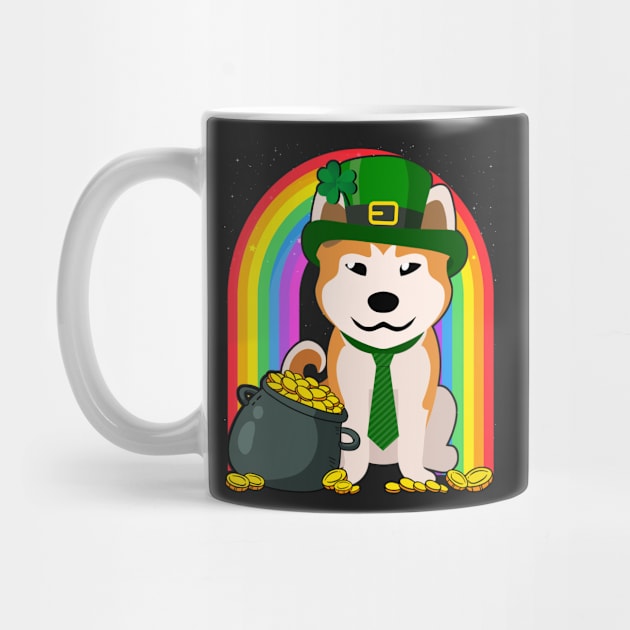 Akita Rainbow Irish Clover St Patrick Day Dog Gift print by theodoros20